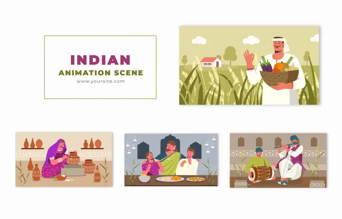 Flat 2D Vector Indian Culture Animation Scene